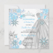 Invitation Quinceanera Rose Turquoise Winter Wonderland Snowf (Devant)