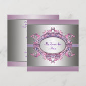 Invitation Quinceanera Rose Violet (Devant / Derrière)