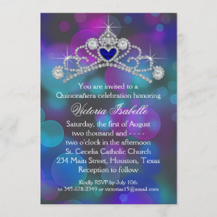 Invitation Quinceañera Rose Violet Bleu Canard