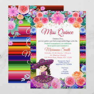 Invitation Quinceanera Rose Violet Fête Florale Miss Quince