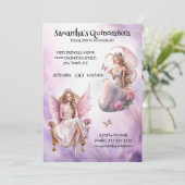 Invitation Quinceañera rose whimsical filles aquarelle (Debout devant)