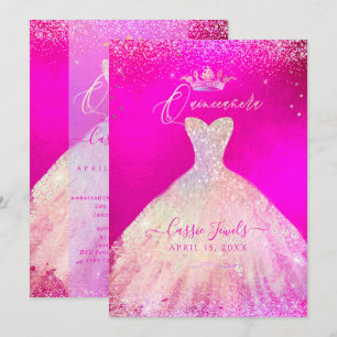 Invitation Quinceanera Rosée Chaude+Robe princesse Étincelant
