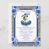 Invitation Quinceañera roses bleu royal (Devant)