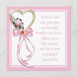 Invitation Quinceanera Roses Cœurs Roses