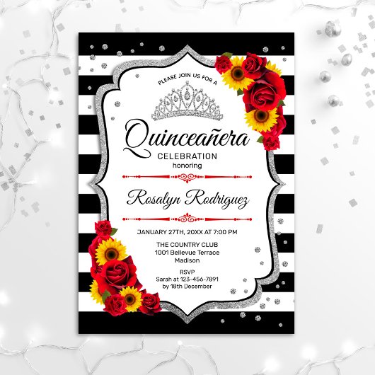 Invitation Quinceanera - Roses de tournesols
