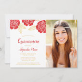 Invitation Quinceanera Roses d'or rouge moderne (Devant)