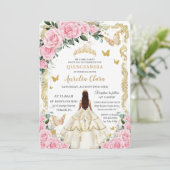 Invitation Quinceañera Roses roses rose Floral Rose blanche R (Debout devant)