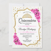 Invitation Quinceanera - Roses roses roses blanches (Devant)