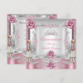 Invitation QUINCEANERA Roses Roses Roses Tassels Argent Tiara (Devant / Derrière)