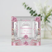 Invitation QUINCEANERA Roses Roses Roses Tassels Argent Tiara (Debout devant)