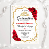 Invitation Quinceanera - Roses rouges d'or blanc