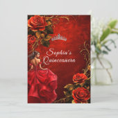 Invitation Quinceanera Roses rouges et couronne (Debout devant)