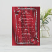 Invitation Quinceanera Roses rouges et Parties scintillant d' (Debout devant)