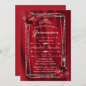 Invitation Quinceanera Roses rouges et Parties scintillant d' (Devant / Derrière)