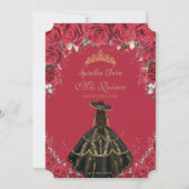 Invitation Quinceañera Roses Rouges Fleurs Roses Noir Robe Ca (Dos)