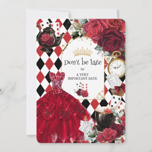 Invitation Quinceañera Roses rouges Floral Alice au Pays des (Dos)