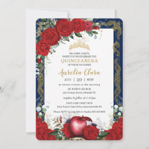 Invitation Quinceañera Roses rouges Floral Neige Blanche Mari