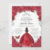 Invitation Quinceañera Roses rouges Floral Princesse Gown Arg (Devant)