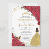 Invitation Quinceañera Roses rouges Floral Yellow Princesse r (Devant)
