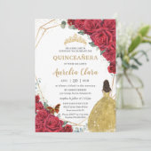 Invitation Quinceañera Roses rouges Floral Yellow Princesse r (Debout devant)