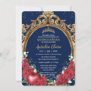 Invitation Quinceañera Roses rouges Flore Neige Blanche Or Fr