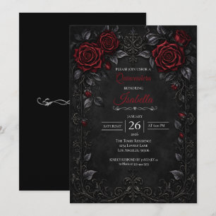 Invitation Quinceañera roses rouges gothiques