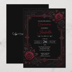Invitation Quinceañera roses rouges gothiques