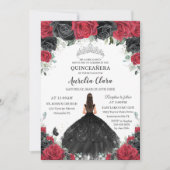 Invitation Quinceañera Roses Rouges Noires Roses Florales Pri (Devant)