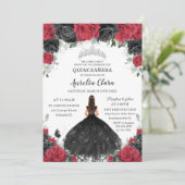 Invitation Quinceañera Roses Rouges Noires Roses Florales Pri (Debout devant)
