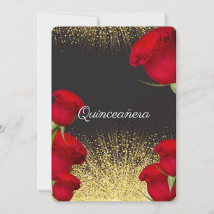Invitation Quinceanera, Roses rouges, Paillettes d