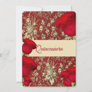Invitation Quinceanera, Roses Rouges, Personnalisé