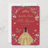 Invitation Quinceañera Roses rouges Roses florales Robe or pr (Dos)