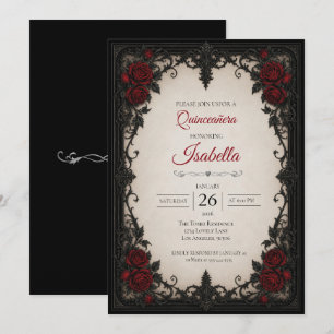 Invitation Quinceañera Roses rouges vintage