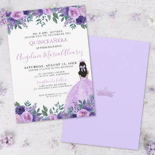 Invitation Quinceañera Roses Violettes Floral