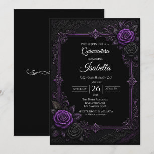 Invitation Quinceañera roses violettes vintage