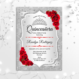 Invitation Quinceanera Rouge Argent