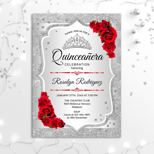 Invitation Quinceanera Rouge Argent