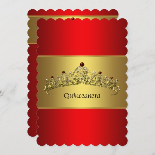 Invitation Quinceanera rouge et or (Devant / Derrière)