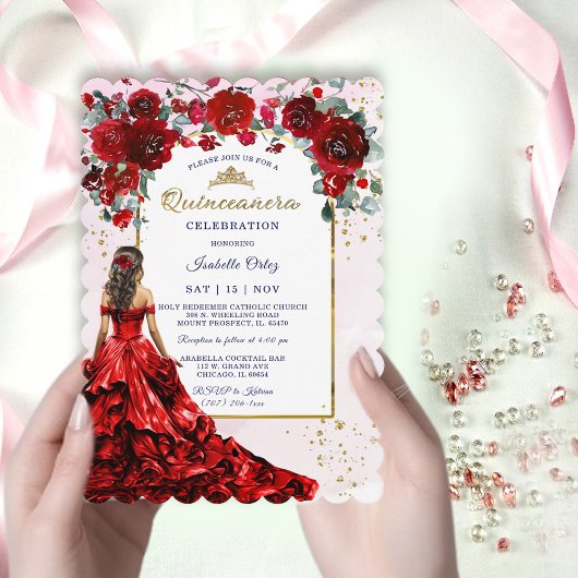 Invitation Quinceañera Rouge et or