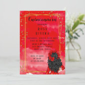 Invitation Quinceanera rouge et or moderne (Debout devant)