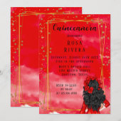 Invitation Quinceanera rouge et or moderne (Devant / Derrière)