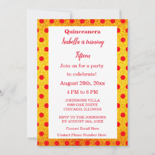 Invitation Quinceanera Rouge Floral Gold Parties scintillant