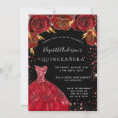 Invitation Quinceanera rouge noir parties scintillant robe fl (Devant)