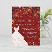 Invitation Quinceanera rouge or blanc robe parties scintillan (Debout devant)