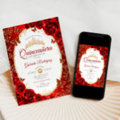 Invitation Quinceanera Rouge or élégant chic