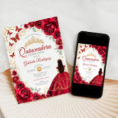 Invitation Quinceanera Rouge Or Floral