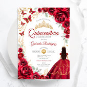 Invitation Quinceanera Rouge Or Floral