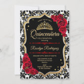 Invitation Quinceanera - Rouge or noir (Devant)