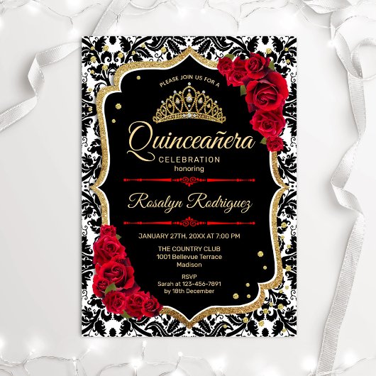 Invitation Quinceanera - Rouge or noir