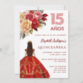 Invitation Quinceanera rouge or robe florales rose blanc (Devant)